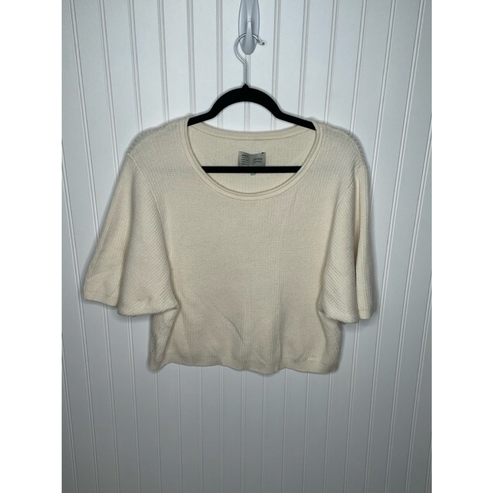 Women's Saturday Sunday Anthropologie Cream Waffle Knit Sweater top XS Oversized